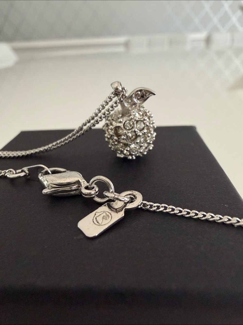 Swarovski Silver Crystal Pave Apple Pendant Necklace